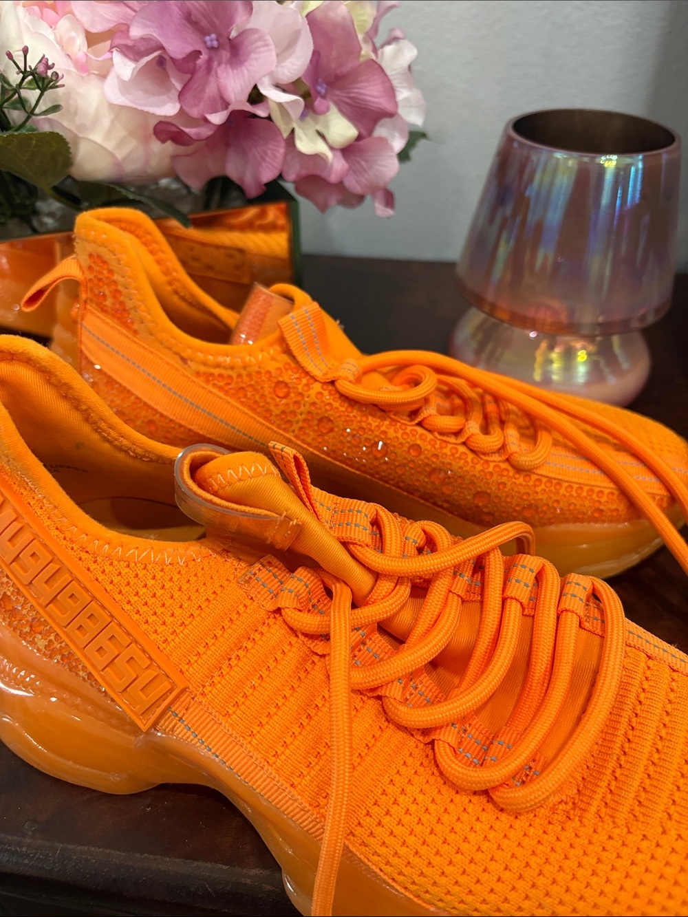Steve Madden Bold Orange Knit Lace-Up Sneakers